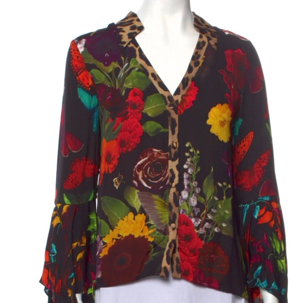 Alice + Olivia Floral Print V-Neck Blouse